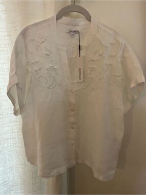Chico's White Embroidered Button-Front Blouse